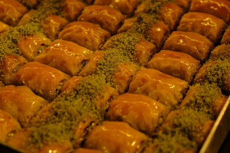 Close-Up of Freshly Baked Baklava Piecesの写真素材