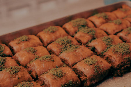 Sweet Treat from the Ottoman Cuisine: Pistachio Baklavaの写真素材