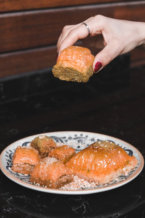 Sweet Treat from the Ottoman Cuisine: Pistachio Baklavaの写真素材