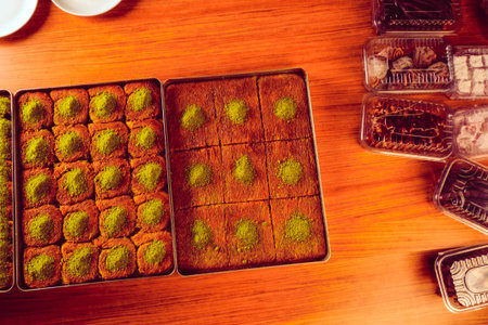 Close-Up of Freshly Baked Baklava Piecesの写真素材