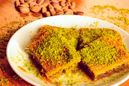 Close-Up of Freshly Baked Baklava Piecesの写真素材