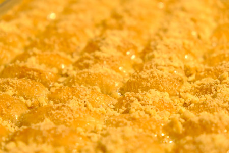 Golden brown baklava, crispy on the outside, sweet insideの写真素材