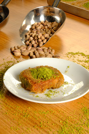 Baklava with Honey Drizzle and Crushed Nutsの写真素材