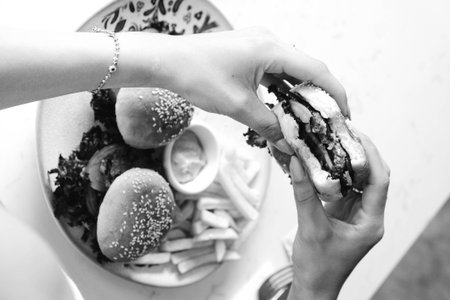 Homemade hamburger with fresh vegetablesの写真素材