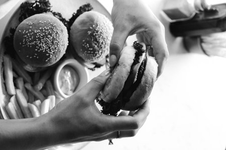 Homemade hamburger with fresh vegetablesの写真素材