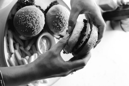 Homemade hamburger with fresh vegetablesの写真素材