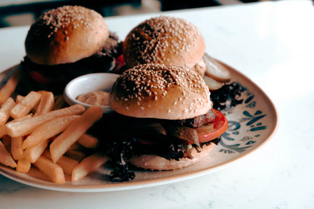 Homemade hamburger with fresh vegetablesの写真素材