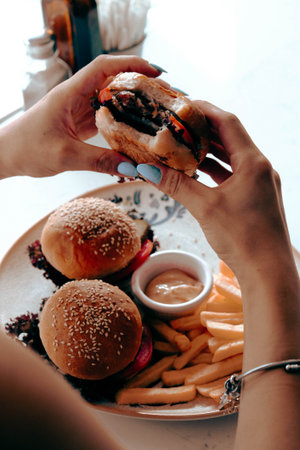 Homemade hamburger with fresh vegetablesの写真素材