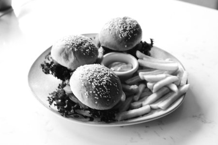 Homemade hamburger with fresh vegetablesの写真素材