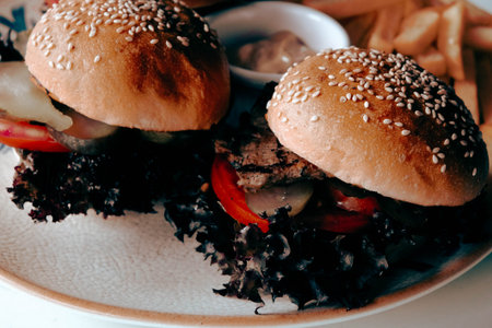 Homemade hamburger with fresh vegetablesの写真素材