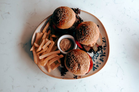 Homemade hamburger with fresh vegetables