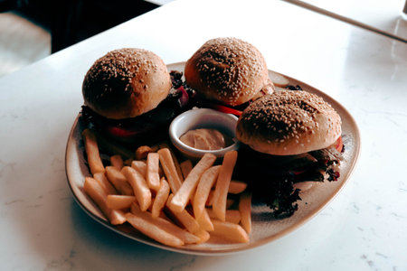 Homemade hamburger with fresh vegetables