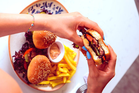 Homemade hamburger with fresh vegetablesの写真素材