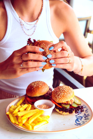 Homemade hamburger with fresh vegetablesの写真素材