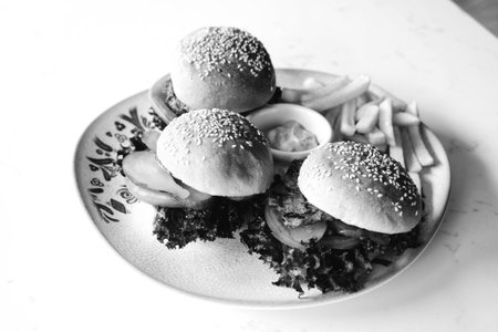 Homemade hamburger with fresh vegetablesの写真素材