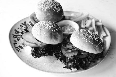 Homemade hamburger with fresh vegetablesの写真素材