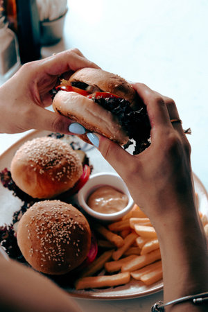 Homemade hamburger with fresh vegetablesの写真素材