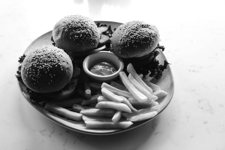 Homemade hamburger with fresh vegetablesの写真素材