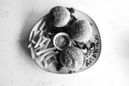 Homemade hamburger with fresh vegetablesの写真素材