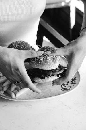 Homemade hamburger with fresh vegetablesの写真素材