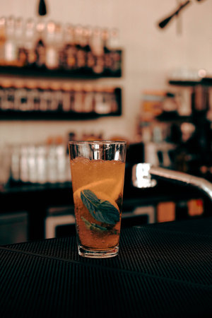 Glass filled with vibrant, colorful drinkの写真素材