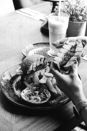 Homemade hamburger with fresh vegetables