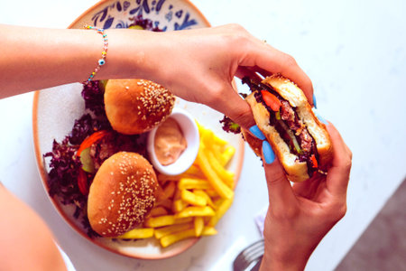 Homemade hamburger with fresh vegetablesの写真素材