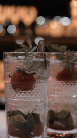 Colorful cocktails served in elegant glassesの写真素材