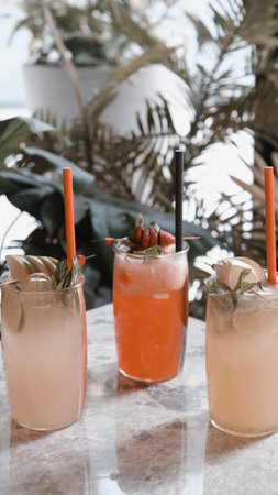 Tropical cocktails with a refreshing twistの写真素材