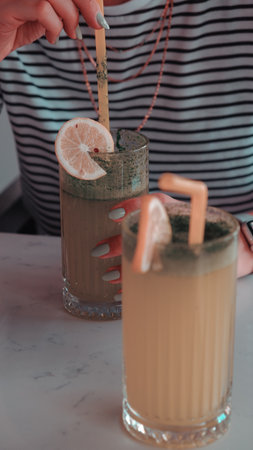 Fruit-infused cocktails for a refreshing tasteの写真素材