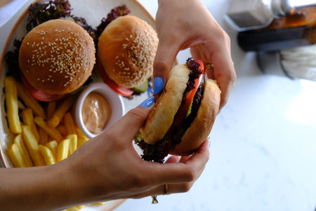 Homemade hamburger with fresh vegetablesの写真素材