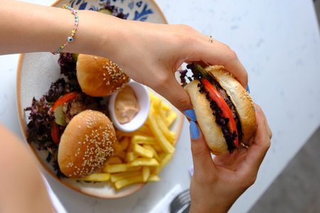 Homemade hamburger with fresh vegetablesの写真素材