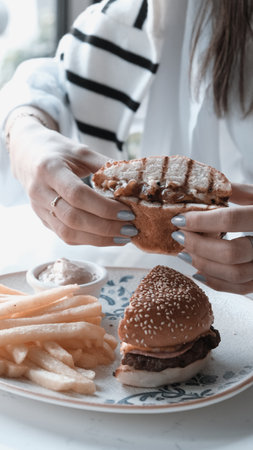 Homemade hamburger with fresh vegetablesの写真素材