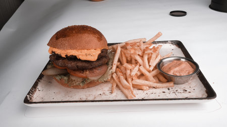 Homemade hamburger with fresh vegetablesの写真素材