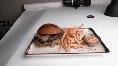 Homemade hamburger with fresh vegetablesの写真素材