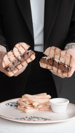 Homemade hamburger with fresh vegetablesの写真素材