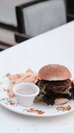 Homemade hamburger with fresh vegetablesの写真素材