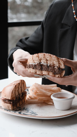 Homemade hamburger with fresh vegetablesの写真素材