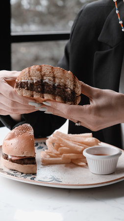 Homemade hamburger with fresh vegetablesの写真素材