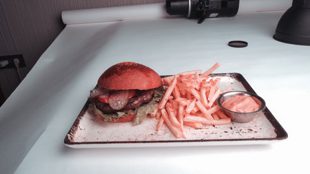 Homemade hamburger with fresh vegetablesの写真素材