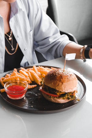 Homemade hamburger with fresh vegetables