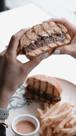 Homemade hamburger with fresh vegetablesの写真素材
