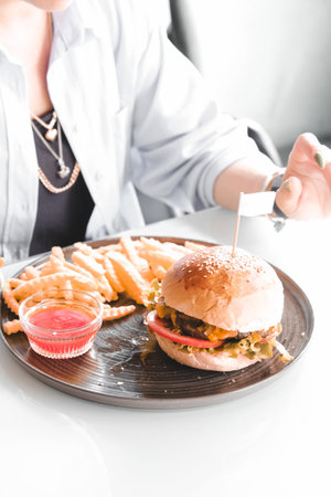 Homemade hamburger with fresh vegetablesの写真素材