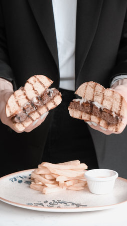 Homemade hamburger with fresh vegetablesの写真素材