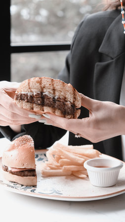 Homemade hamburger with fresh vegetablesの写真素材