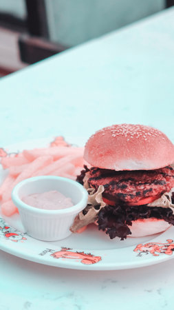 Homemade hamburger with fresh vegetablesの写真素材