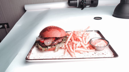 Homemade hamburger with fresh vegetablesの写真素材