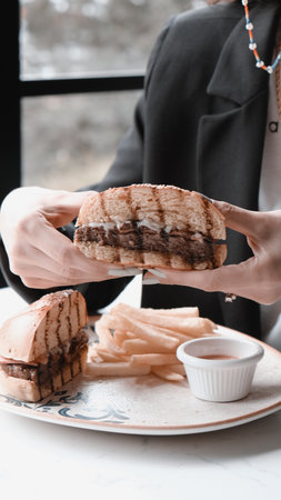 Homemade hamburger with fresh vegetablesの写真素材