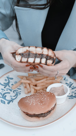 Homemade hamburger with fresh vegetablesの写真素材