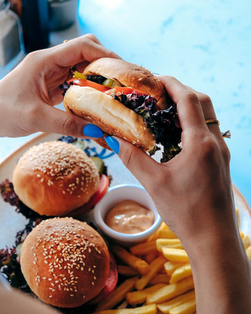 Homemade hamburger with fresh vegetablesの写真素材